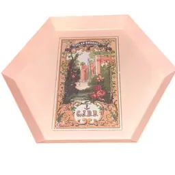 Hexagonal Postcard Metal Decoupaged Tray 7.5” In Cottage Pink