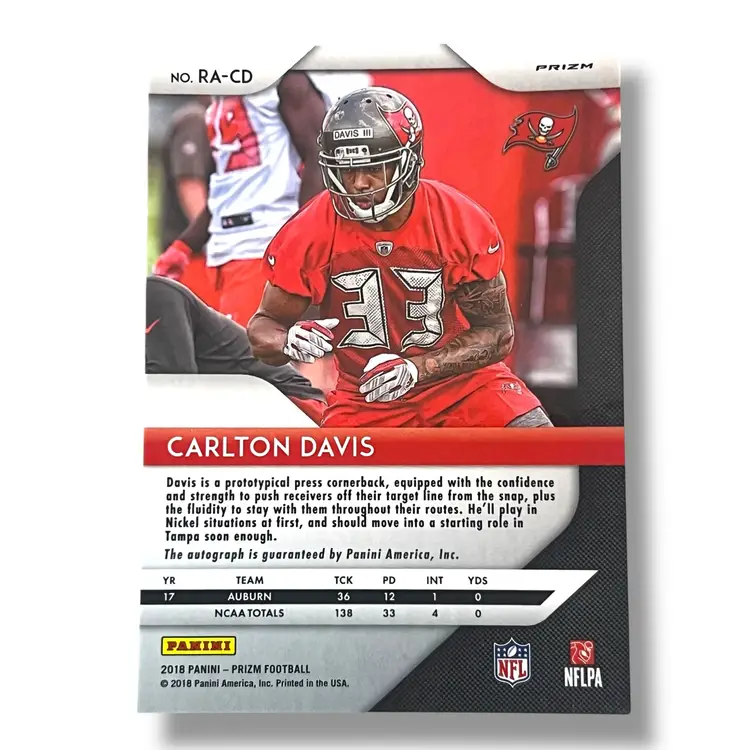 Carlton Davis RC Auto 2018 Panini Prizm Rookie Autographs Pink Prizm #RA-CD