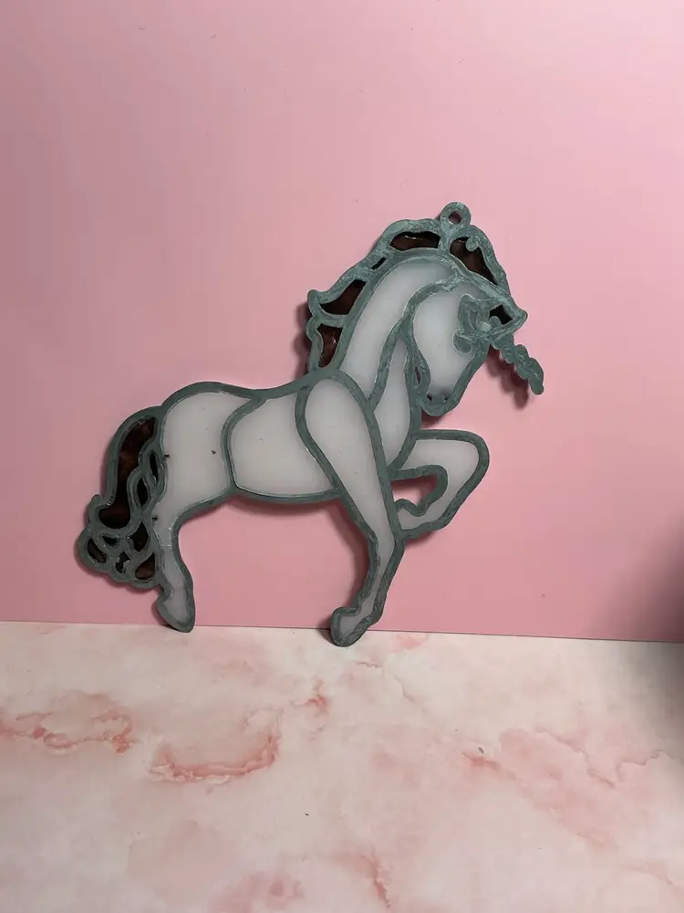 Vintage Unicorn Faux Stained Glass Suncatcher Fantasy Window Hanging Decor