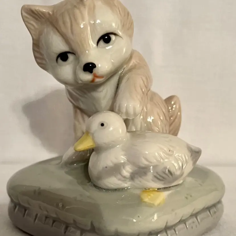 Vintage Cat Kitten & Duck Pillow Cushion, Made In Taiwan