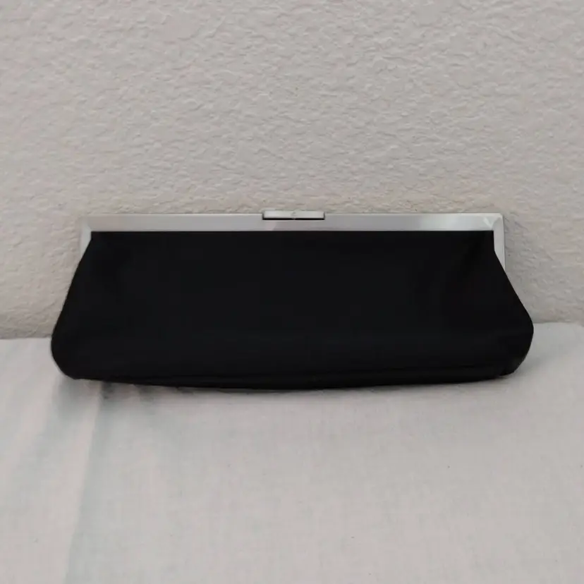 Calvin Klein Black Clutch Purse Bag Brushed Silver Tone Hardware 11" x 4"