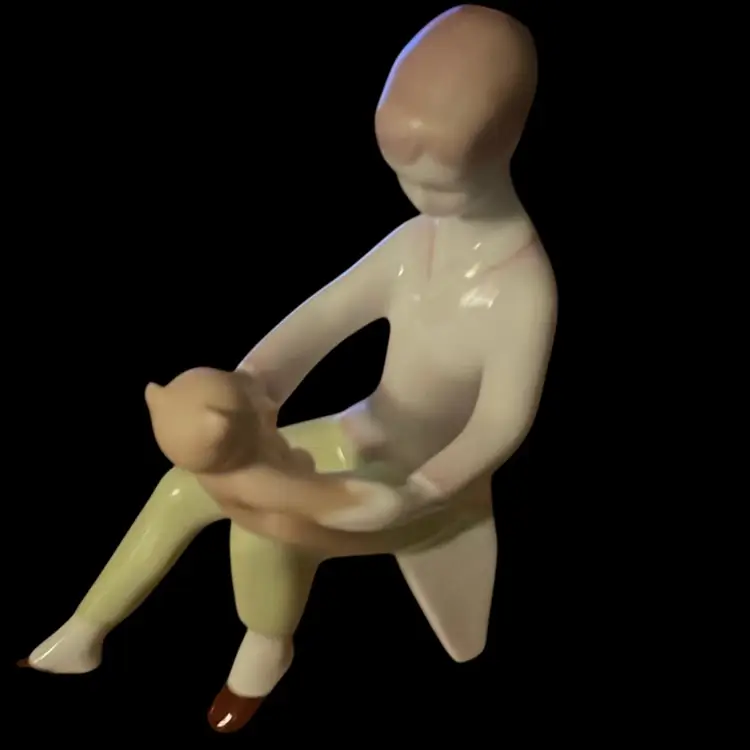 Vintage Hungary Budapest Aquincum Figurines  girl with teddy bear 1960s Rare