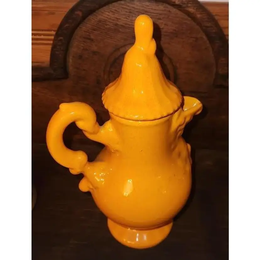 VINTAGE DEEP ORANGE COLOR TEA/COFFEE CERAMIC POT