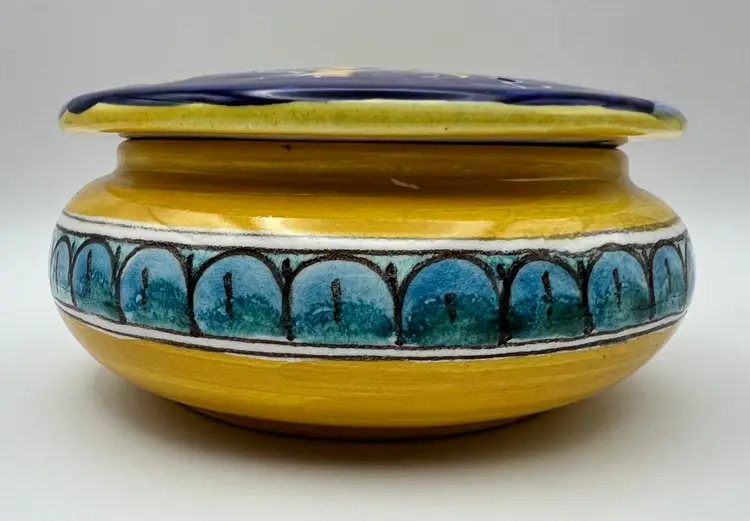 Colorful Pottery Trinket Box With Fish Design Italy