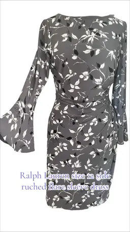 Lauren Ralph Lauren Size 12 Dress Side Ruched Bell Sleeve Lined New