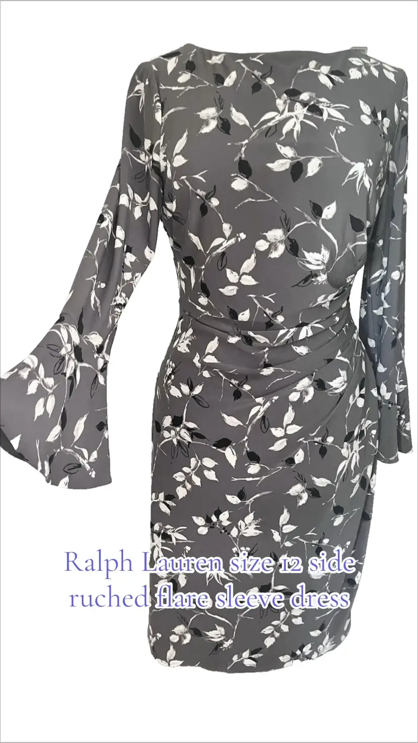 Lauren Ralph Lauren Size 12 Dress Side Ruched Bell Sleeve Lined New
