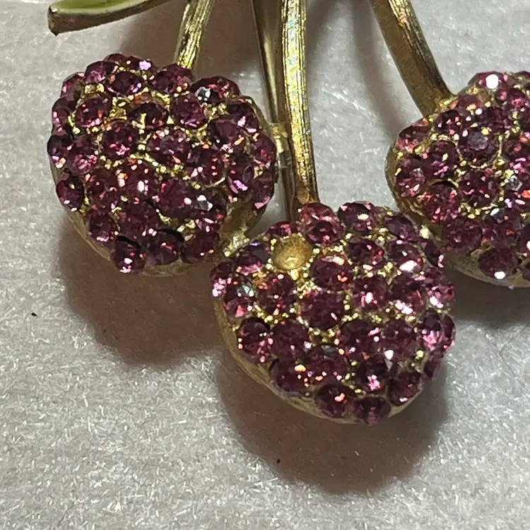 1970/80’s Signed JJ Pink Triple Cherry Brooch