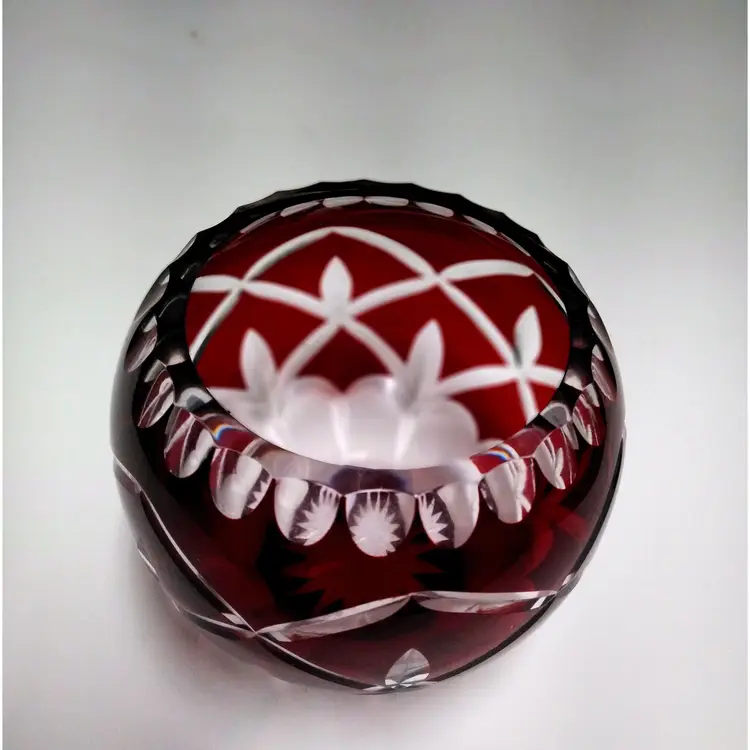 Vintage Ruby Red Cut To Clear Bohemian Crystal Votive 4.5 X 6" 4 " Opening