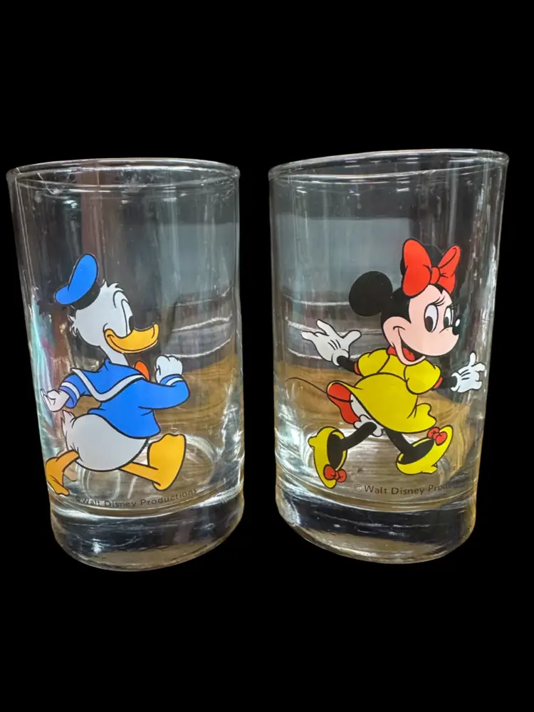 1980’s Walt Disney Minnie Mouse & Donald Duck Juice Glasses