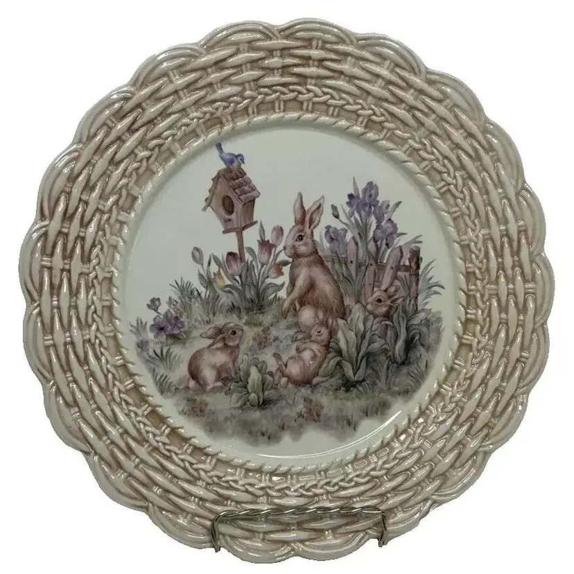 Cracker Barrel Easter Bunny Rabbits Treasures Round Embossed 11" Plate