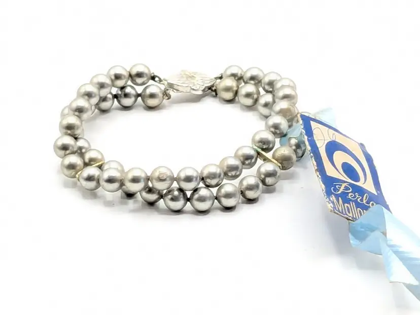 Vintage Perlas De Mallorca Double Strand Grey Pearl Bracelet NOS