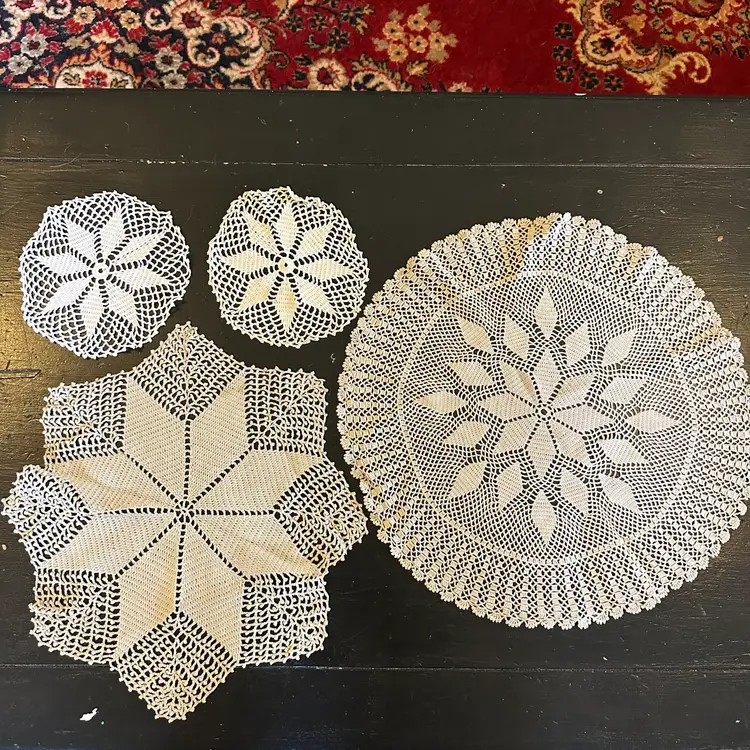 Lot of 4 Vintage Hand Crocheted Prairie Star Doilies #48