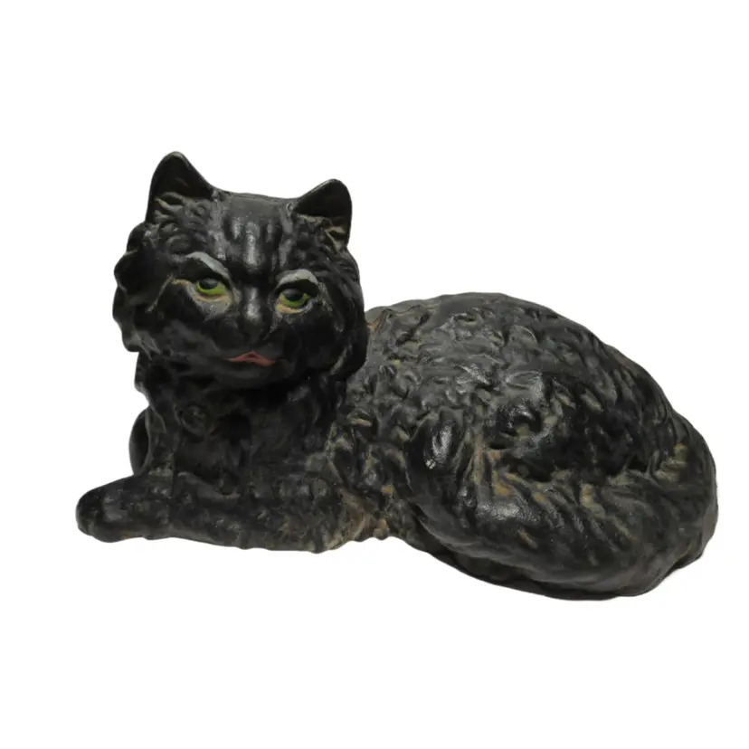 Vintage Iron Arts Black Cast Iron Lounging Persian Cat Doorstop