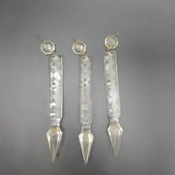 VINTAGE CUT CRYSTAL 6" SPEAR-FORM PRISMS (7" with top jewel) Set of 3