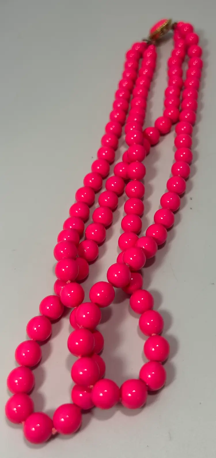 Vintage Neon Pink 2 Strand Plastic Bead Necklace 21" Japan