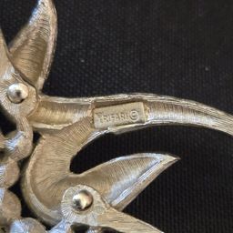 Crown Trifari Brooch Pin Flower with Faux Pearls & Silver Tone Metal Vintage Stamped on back