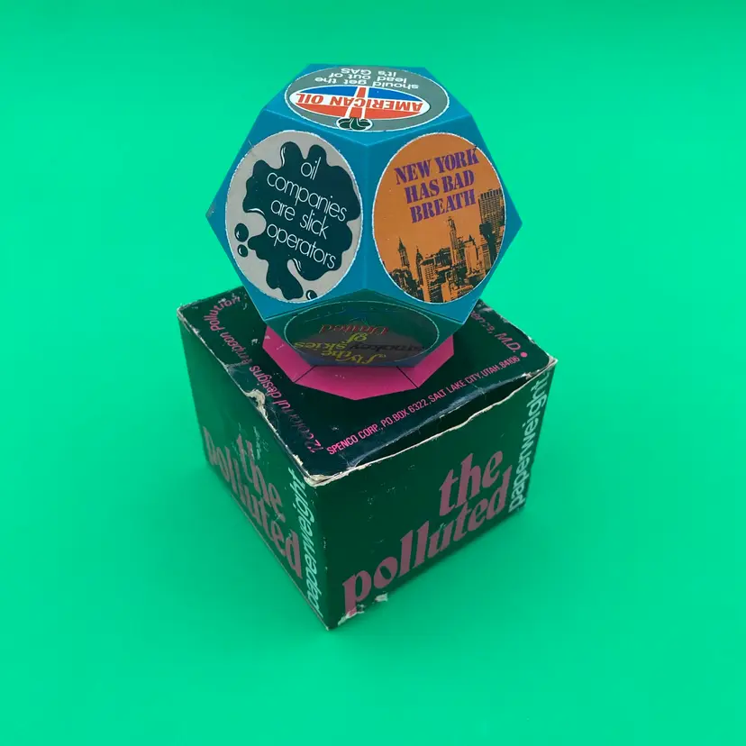 Polluted Paperweight - Plastic Dodecagon Rattle Paperweight w/ Box - 1970 Spenco