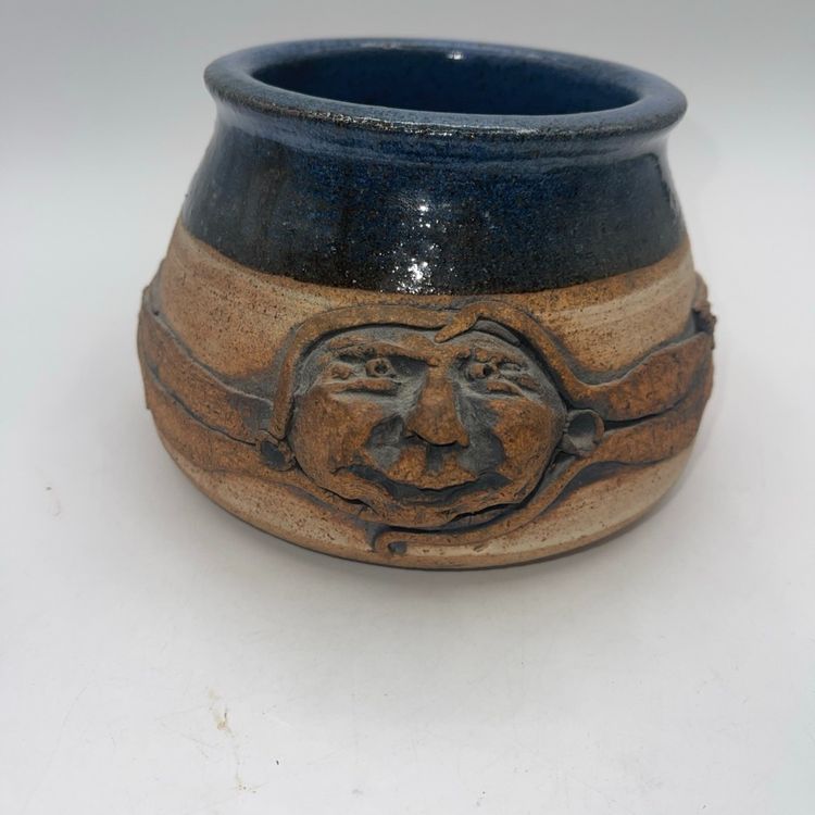 DON JOHNS Signed 3d Face POTTERY VASE/bowl Rare Design 4” X  7”