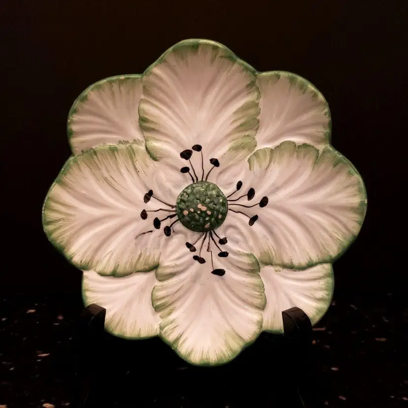 White Flower Dish Plate Dimensional Textured Italy Vintage Ceramic Vintage Floral Italian