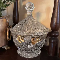 Vintage Anna Hutte Germany 24% Lead Crystal Gold Detailed Lidded Candy Dish