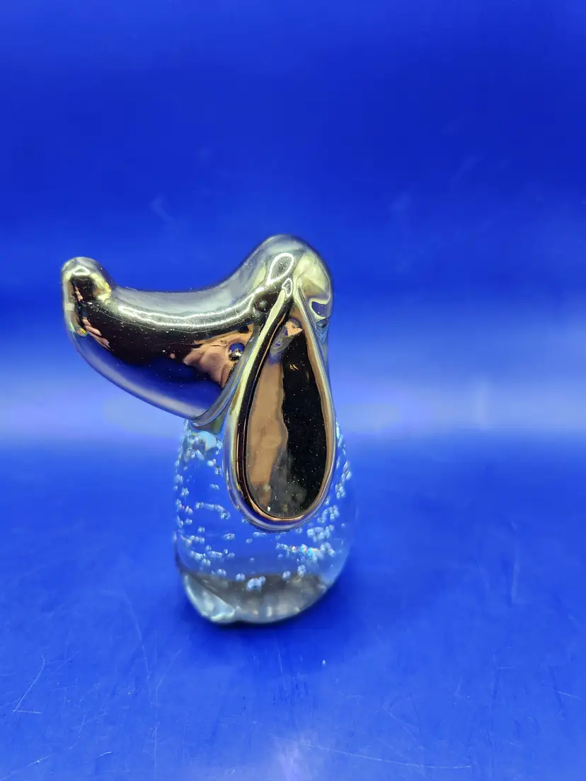 Penco Controlled Bubble Gold Tone Clear Beagle Paperweight 3 1/2 inches