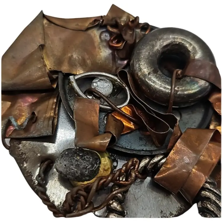 Handmade Mixed Metal Art Pin of Found Objects