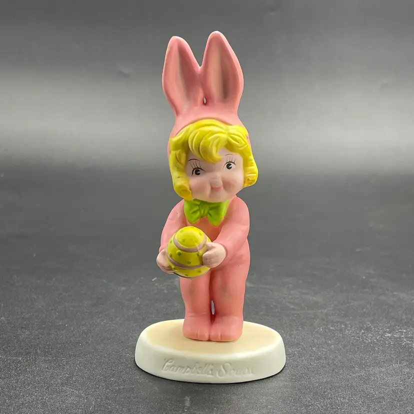 Campbell's Soup Pink Easter Bunny Girl Figurine Vintage Holiday Spring Decor