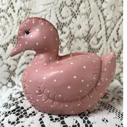 107 Retro Vintage Ceramic Pink White Polkadotted Anthropomorphic Duck 5.5" X 3.7" X 5"