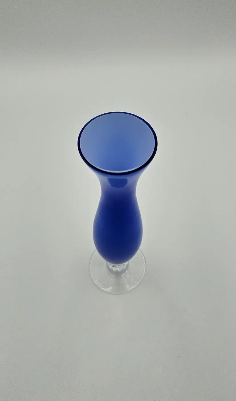 #C35 Blue Cased Glass Bud Vase