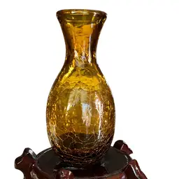 VINTAGE CRACKLE VASE, TOPAZ 5.5”