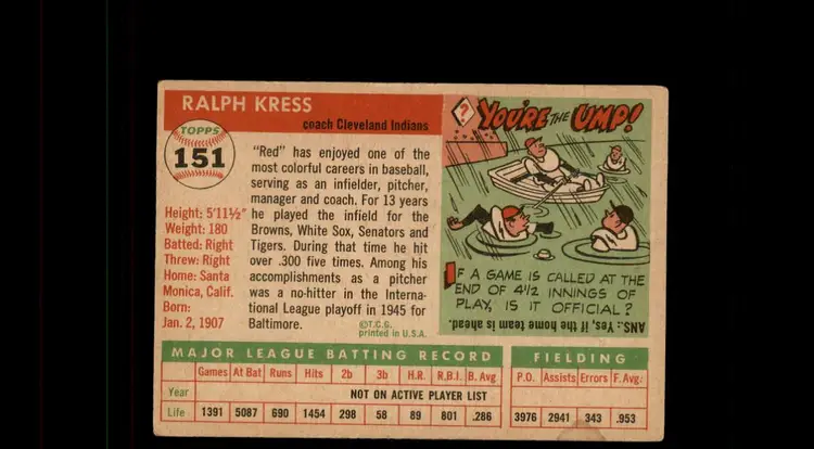 1955 Topps #151 Red Kress - (pk-tl1) - Cleveland Indians
