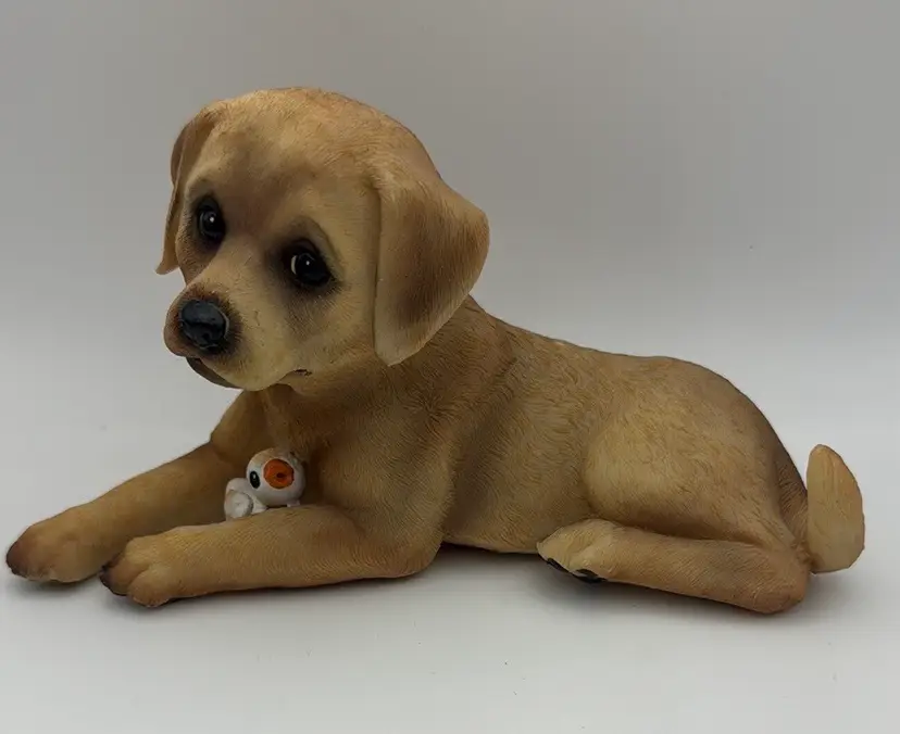 R. J. McDonald Labrador puppy holding duck resin 6.5” long