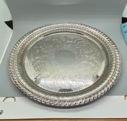 Vintage Leonard Silver EP Reticulated Round Serving Platter Plate Tray 12.5"