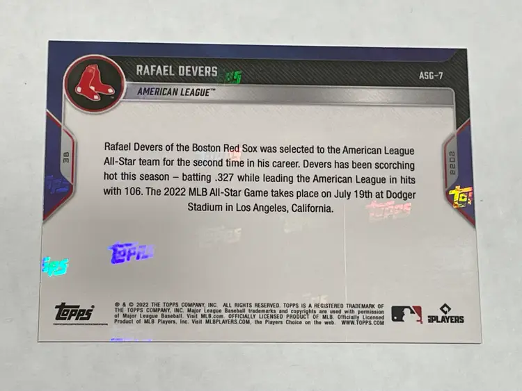 2022 Topps Now MLB All-Star Game Baseball #ASG-7 - Rafael Devers - Boston Red Sox