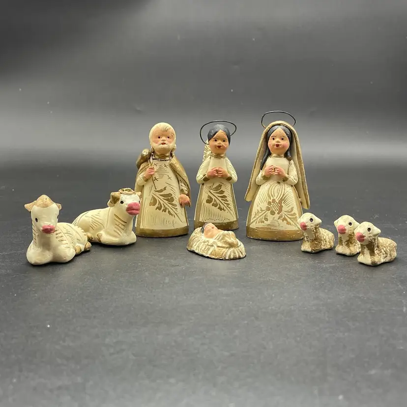Tonala Mexican Folk Art Nativity VTG Religious Holy Christmas Set of 9