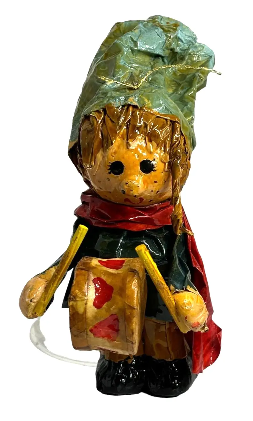 Vintage Handmade Paper Mache Drummer Boy Ornament 6"