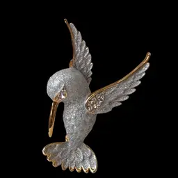 Vintage Silver and Gold Tone Hummingbird Brooch and Rhinestones 2 1/4" x 1 1/2"