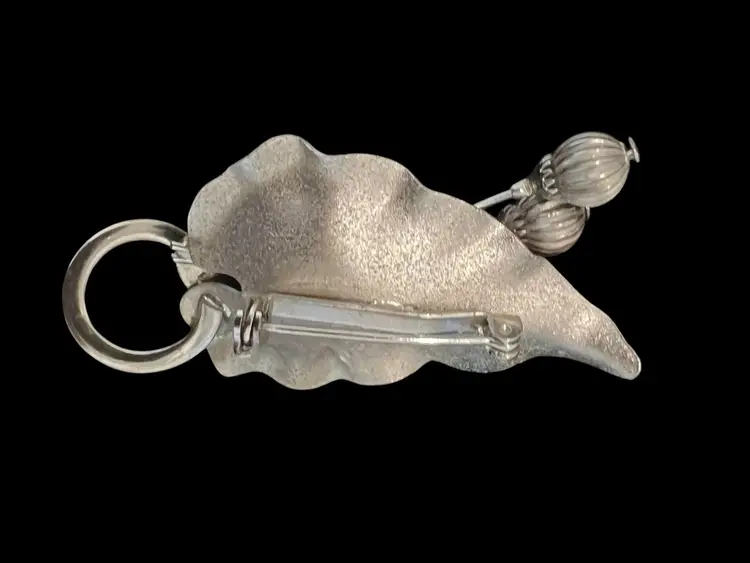 Vintage Silver Tone Metal Brooch Floral Leaf Art Deco Nouveau #C-1
