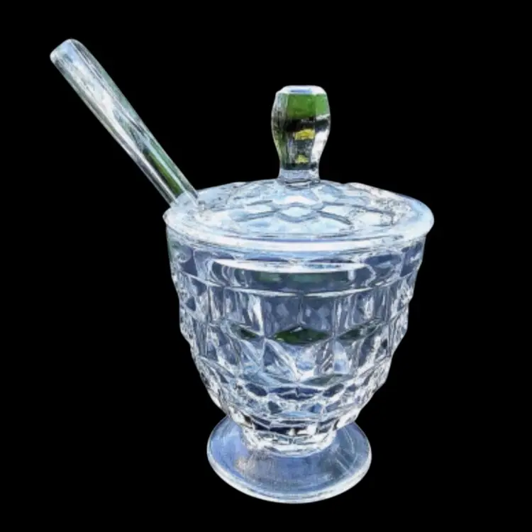 American By Fostoria Glass Mustard Pot With Spoon