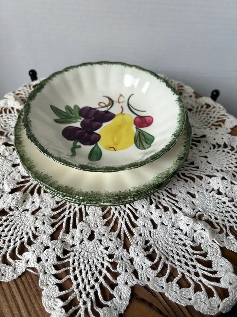 Vintage Blue Ridge Southern Pottery 3 Ceramic Dessert/Bread Plates And 1 Berry Bowl From Late 1930s-Early 1940s Hand Painted Under Glaze