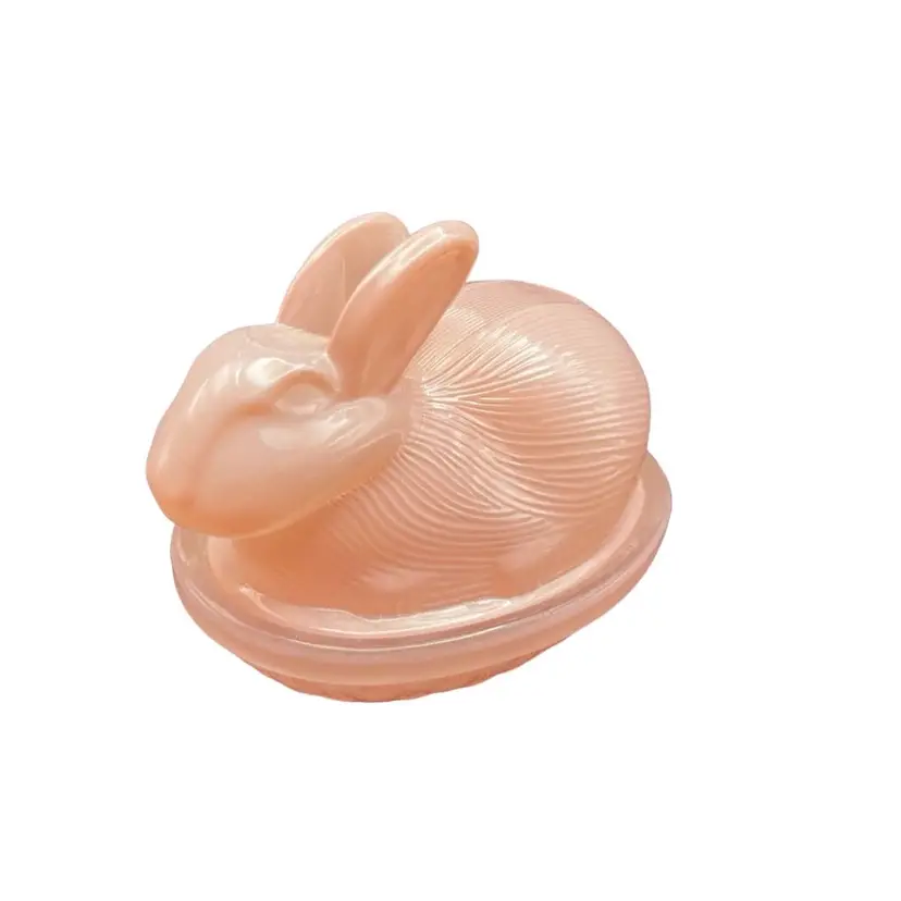 Pink Flashed Glass Rabbit Candy Trinket Dish