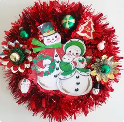 Handmade Vintage Snowman Kitschmas Wreath