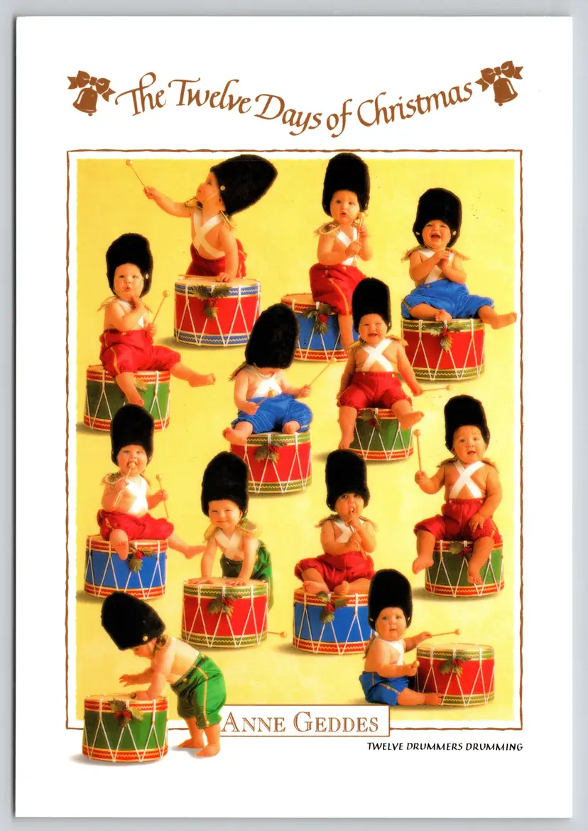 Postcard Twelves Drummers Drumming Baby's Twelve Days of Christmas Anne Geddes 1995 - 14570