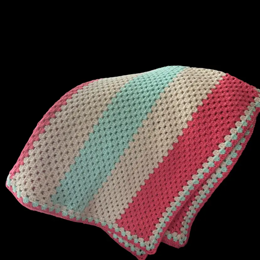 Crocheted Cream/pink/mint Afghan Made By Me🥰, 50”x60”