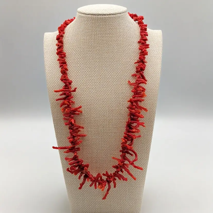 Vintage Graduated Red Branch Coral Strand 20" Necklace Hook Closure Tested