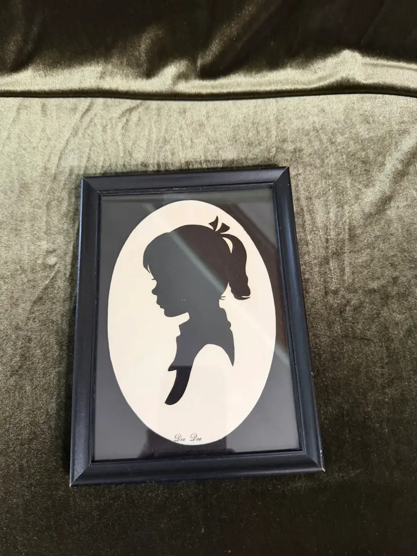 Vintage child girl silhouette “Dee Dee” ~6”x8” Black wooden frame