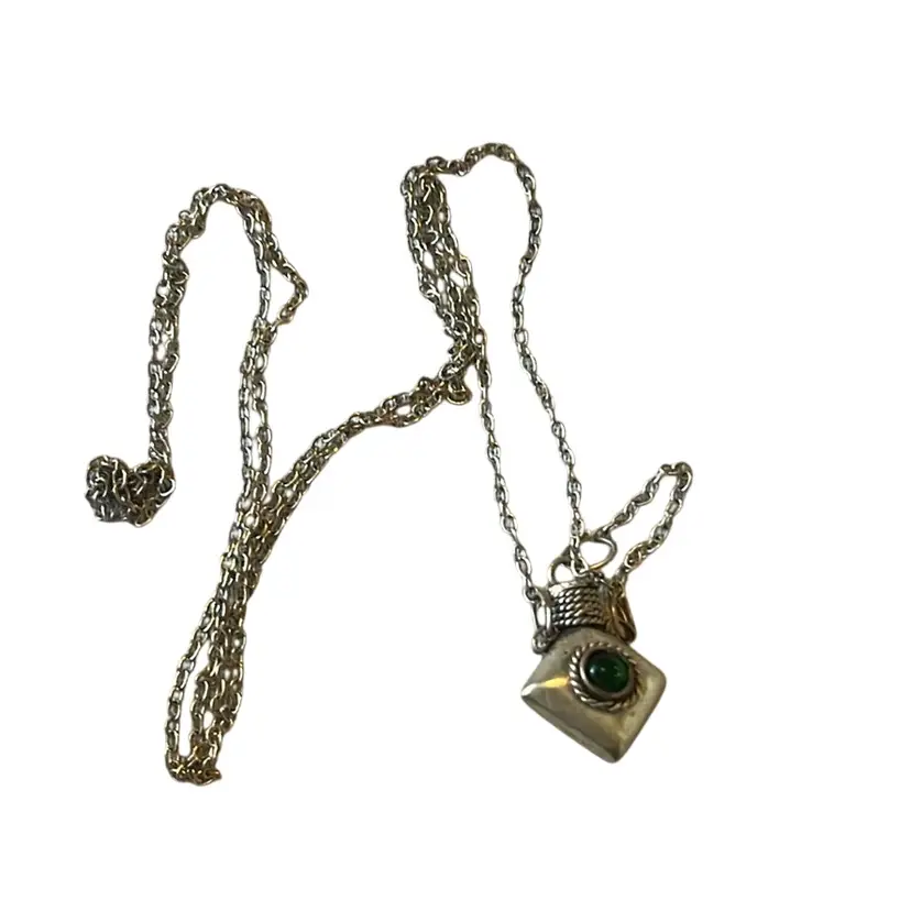Vintage Silver tone “potion” Necklace On 28” Chain
