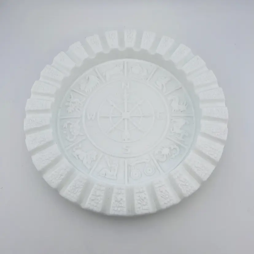 Vintage Imperial Glass Milk Glass Zodiac Ashtray 9.5”