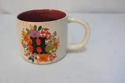 Natural Life H Floral I am Grateful For Coffee Tea Mug Cup Burgundy orange Green
