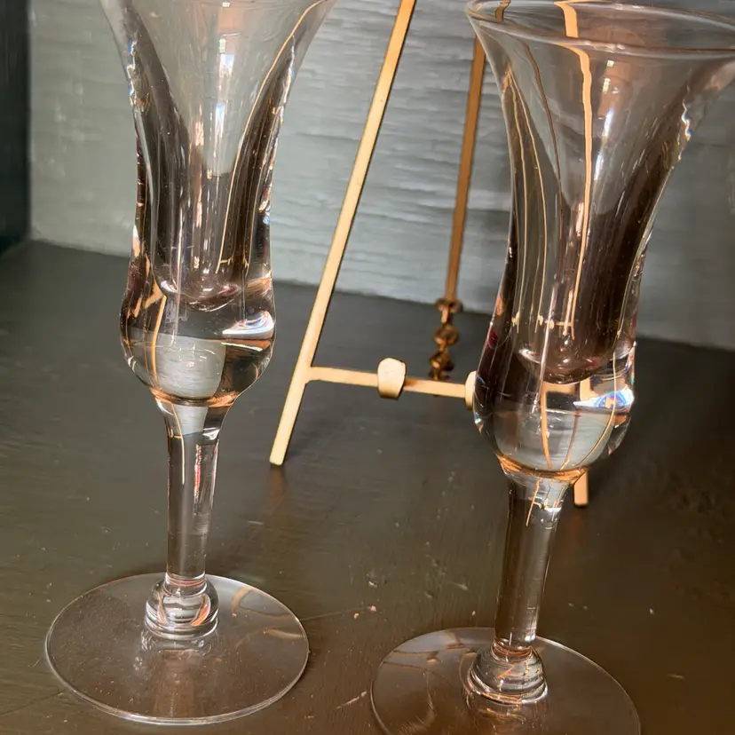 Modernist, Minimalist Set Of 2 Vintage Clear Glass 6" Aperitif Cordial Glasses